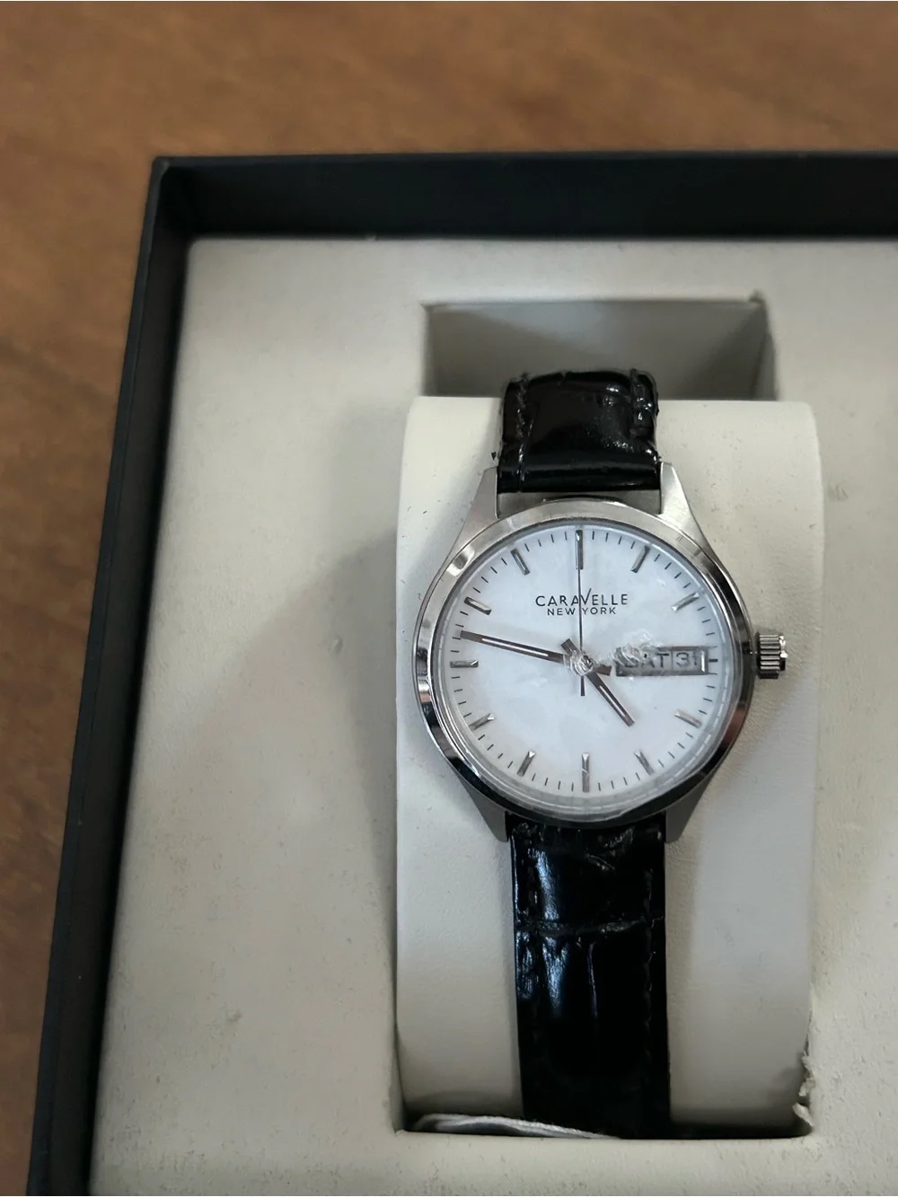 Women's Black Strap Silver Caravelle New York Bulova Watch